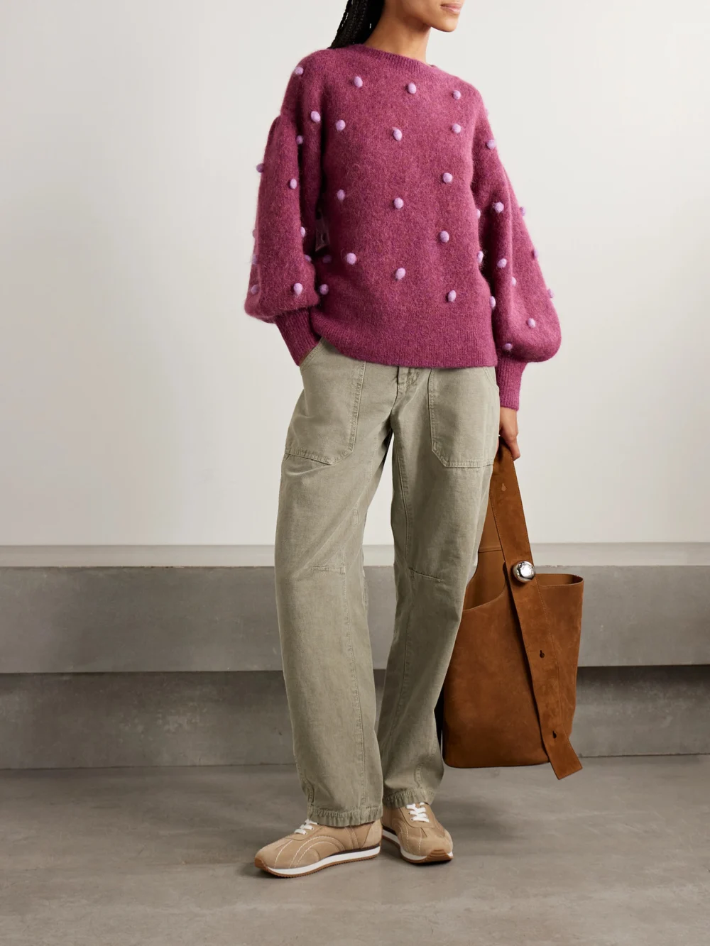 Alémais Elia Pompom-embellished Knitted Sweater, worn by a model