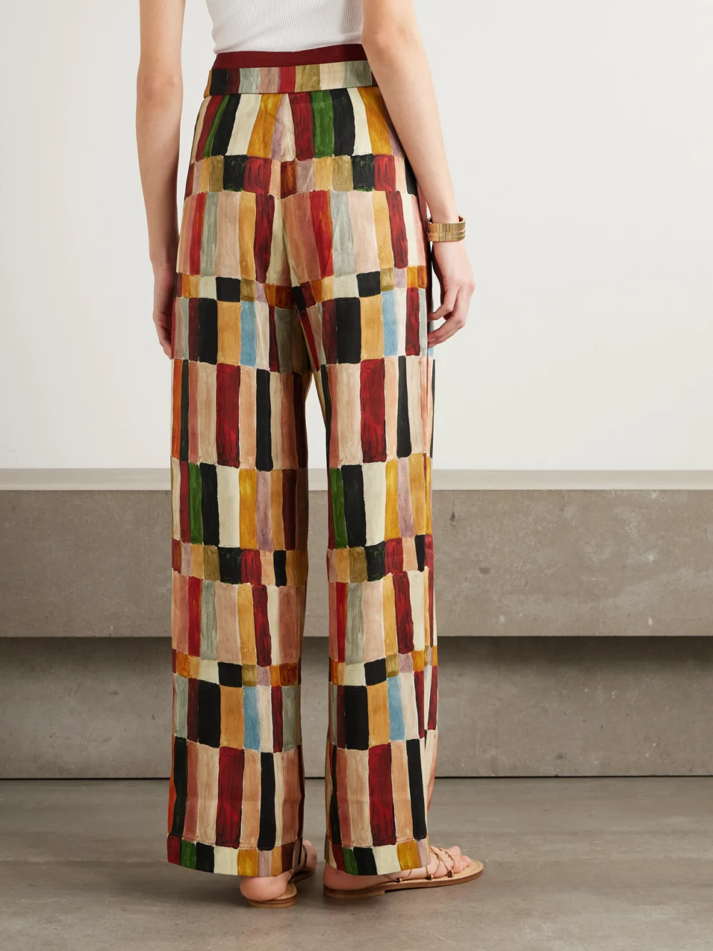 Back view of the Alémais Majorelle Printed Linen and Silk-blend Wide-leg Pants