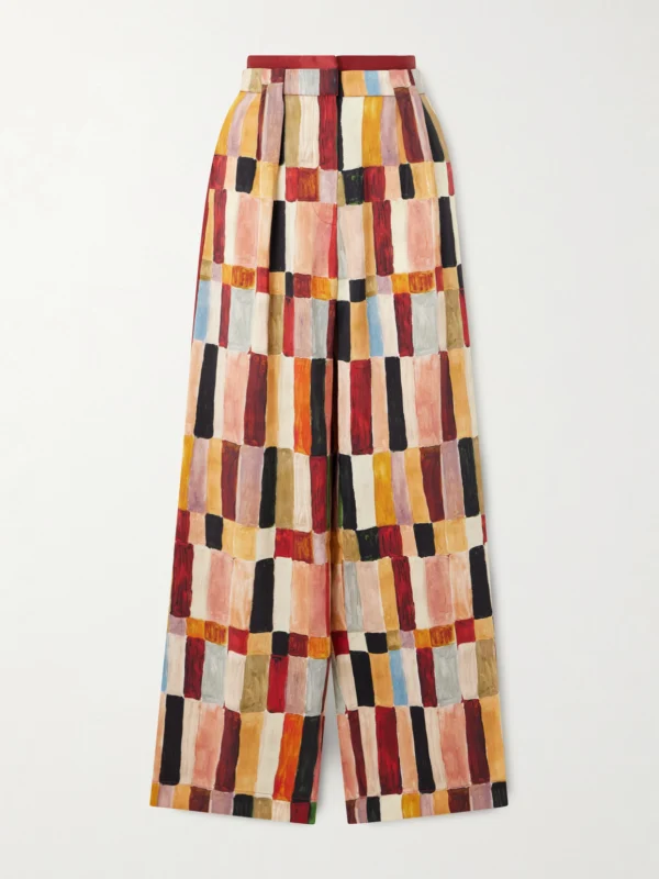 Alémais Majorelle Printed Linen and Silk-blend Wide-leg Pants