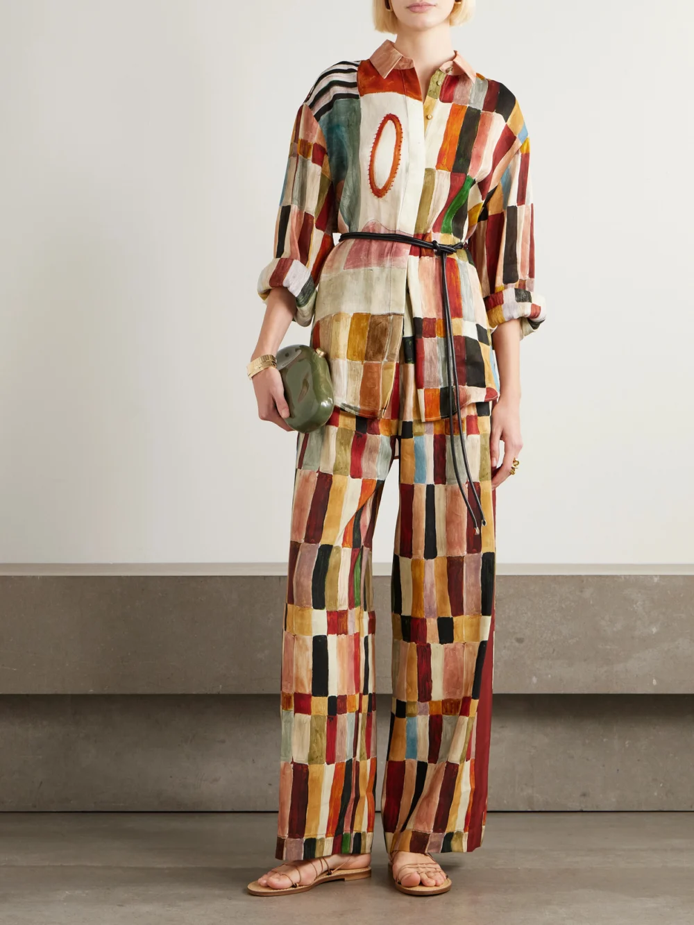 Alémais Majorelle Printed Linen and Silk-blend Wide-leg Pants, worn by a model