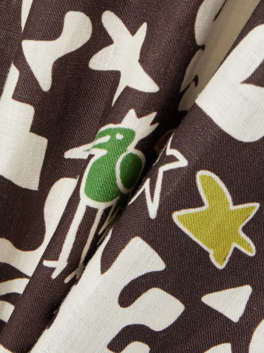 Close-up detail of the Alémais Maroc Belted Printed Linen Midi Dress
