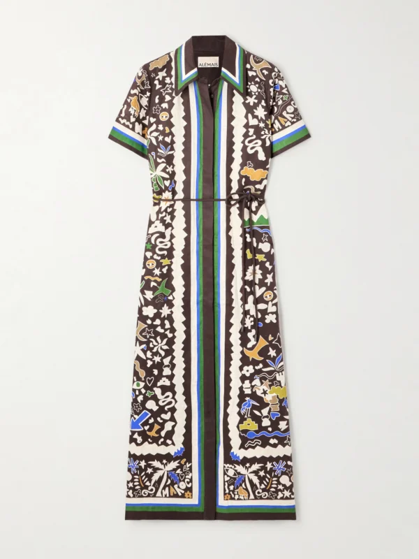 Alémais Maroc Belted Printed Linen Midi Dress