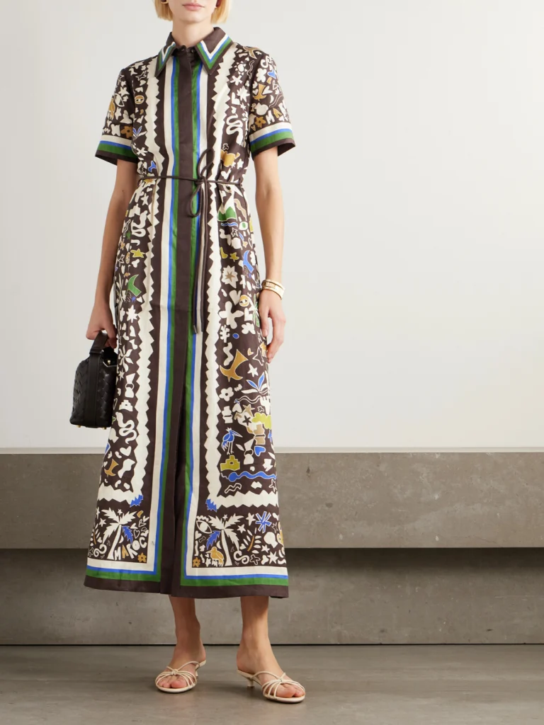 Alémais Maroc Belted Printed Linen Midi Dress