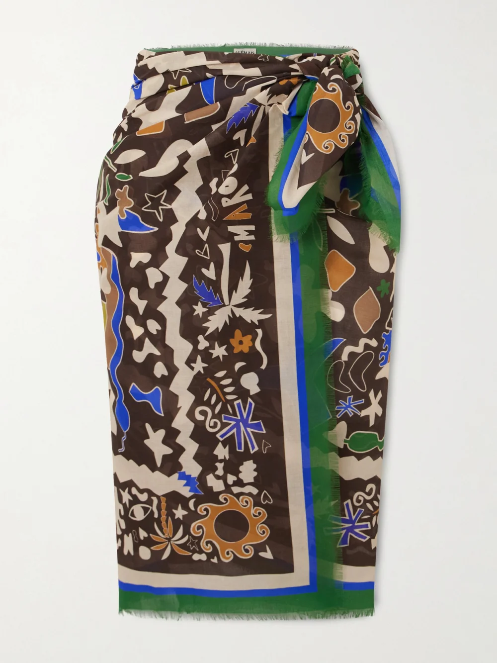 Alémais Maroc Frayed Printed Organic Cotton-voile Pareo in brown
