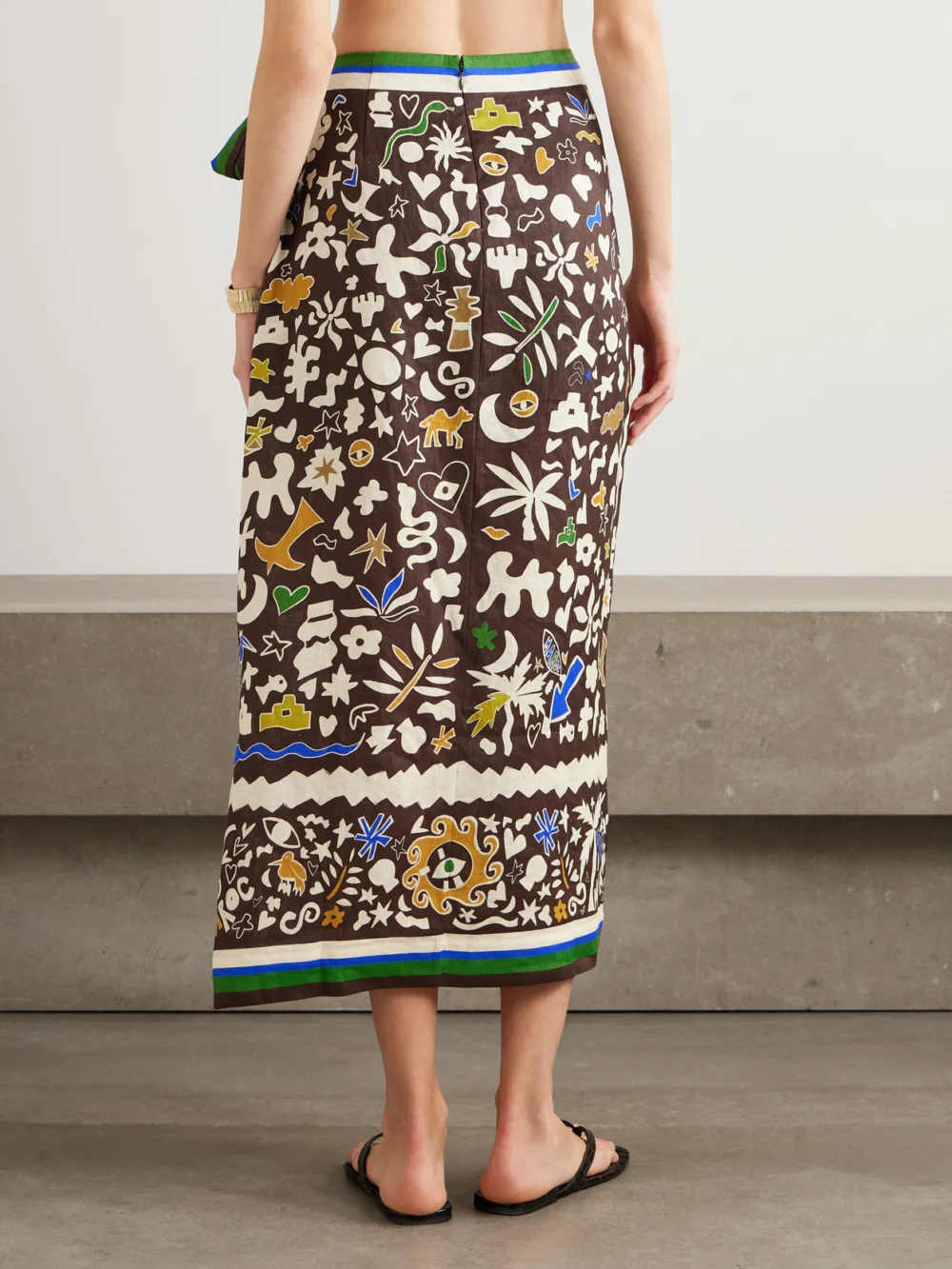 Back view of the Alémais Maroc Printed Linen Wrap Skirt