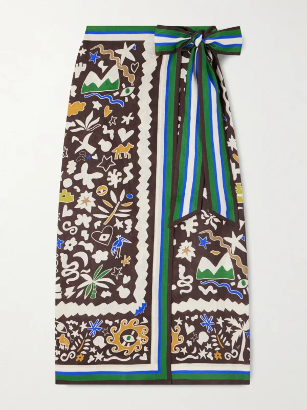 Alémais Maroc Printed Linen Wrap Skirt