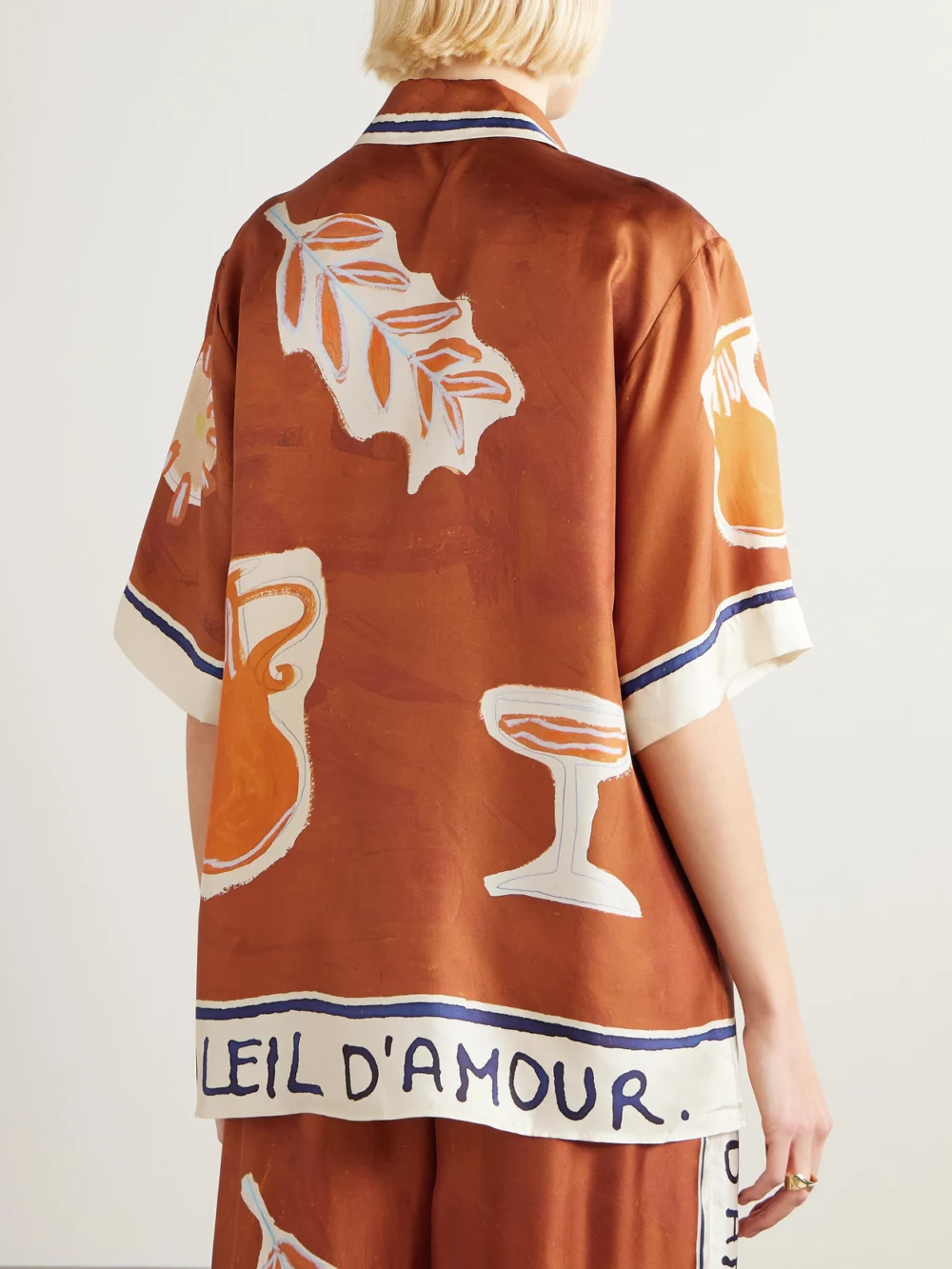 Back view of the Alémais Soleil D'amour Printed Silk-twill Shirt