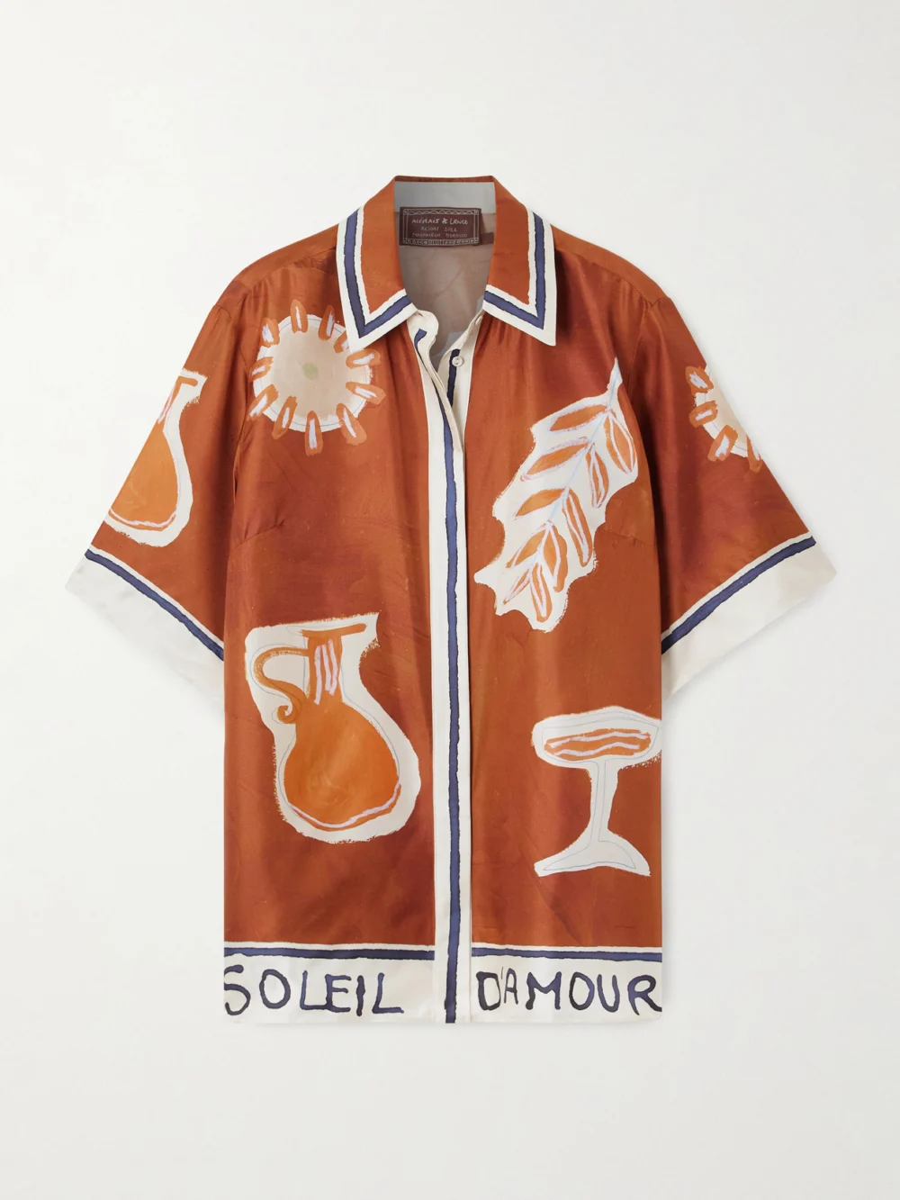 Alémais Soleil D'amour Printed Silk-twill Shirt in brick