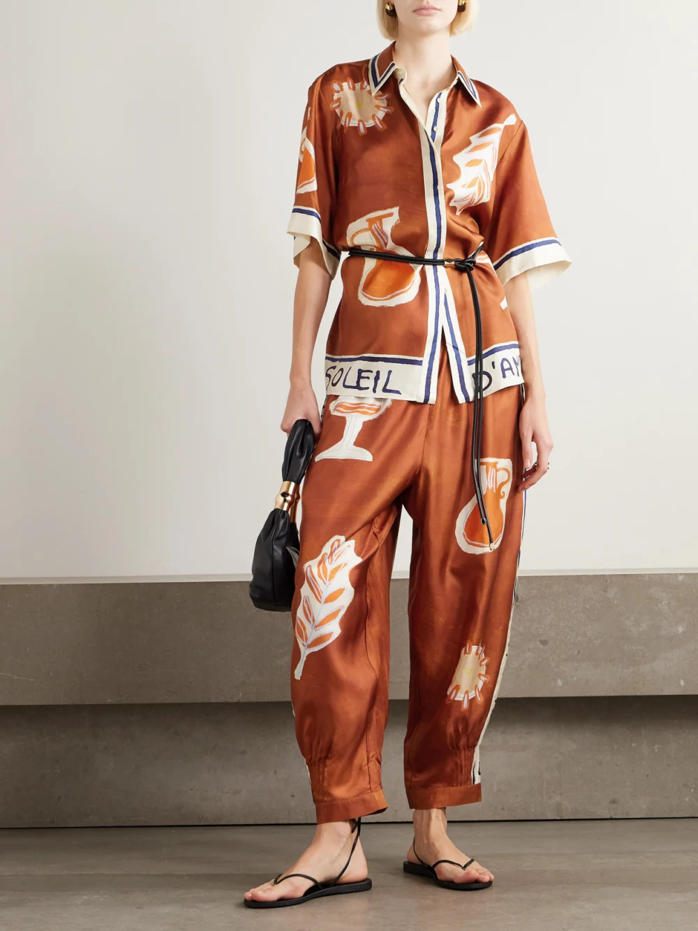 Alémais Soleil D'amour Printed Silk-twill Shirt, worn by a model