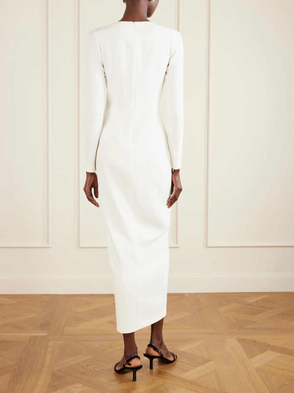 Back view of the Alessandra Rich Bow-detailed Velvet-trimmed Stretch-cady Midi Dress