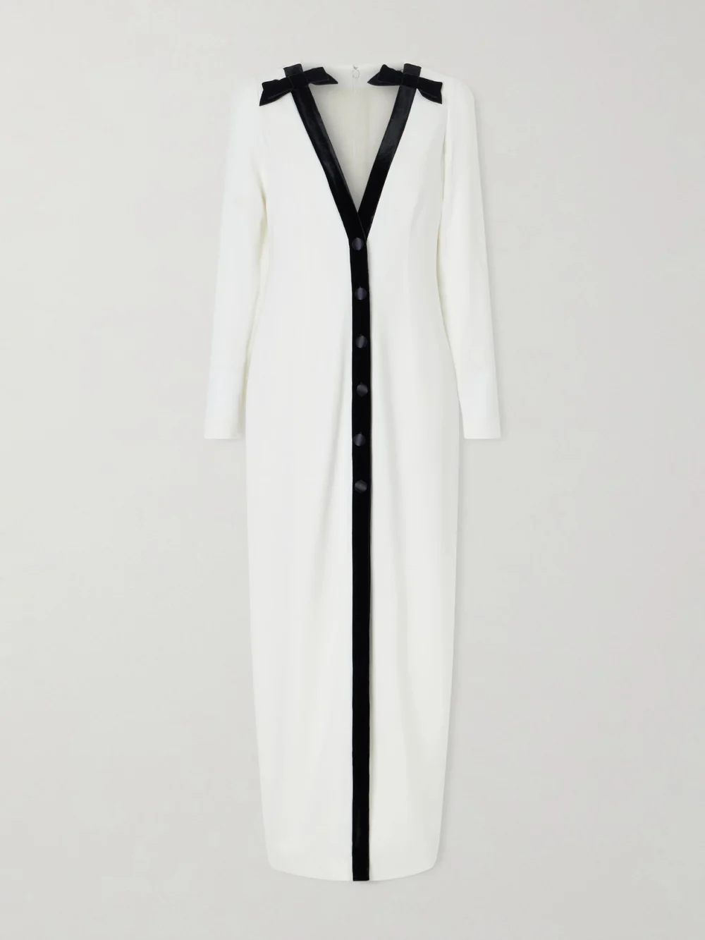Alessandra Rich Bow-detailed Velvet-trimmed Stretch-cady Midi Dress in white