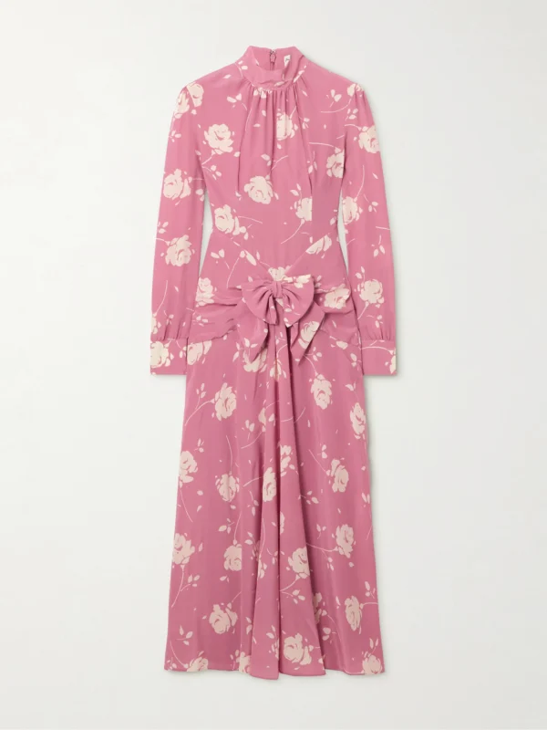 Alessandra Rich Bow-embellished Gathered Floral-print Silk-georgette Midi Dress