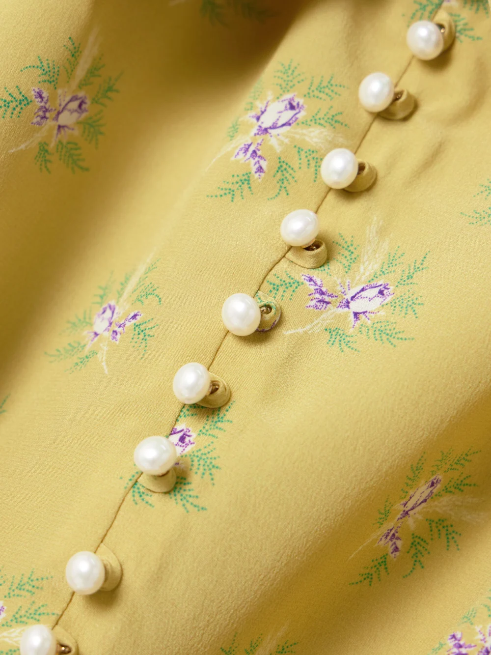 Close-up detail of the Alessandra Rich Embellished Floral-print Silk Crepe De Chine Midi Dress