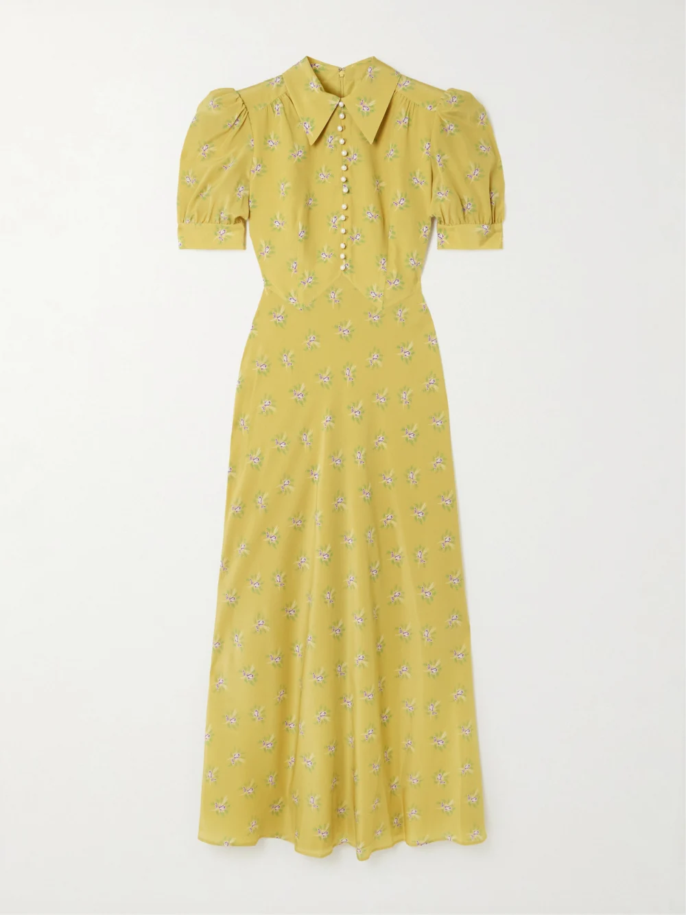 Alessandra Rich Embellished Floral-print Silk Crepe De Chine Midi Dress in yellow