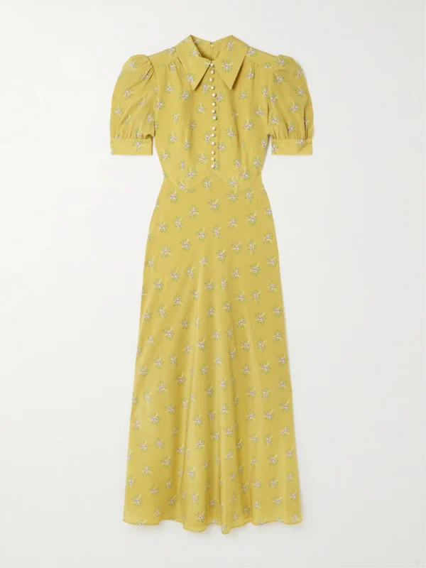 Alessandra Rich Embellished Floral-print Silk Crepe De Chine Midi Dress