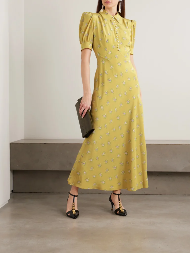 Alessandra Rich Embellished Floral-print Silk Crepe De Chine Midi Dress