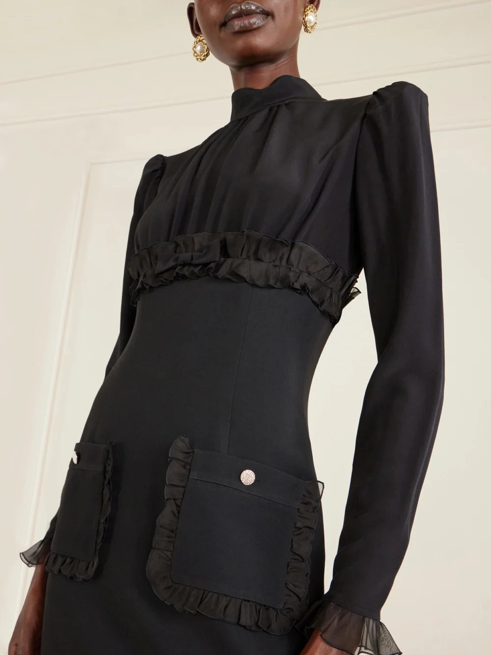 Close-up detail of the Alessandra Rich Ruffled Silk-organza and Cady Mini Dress
