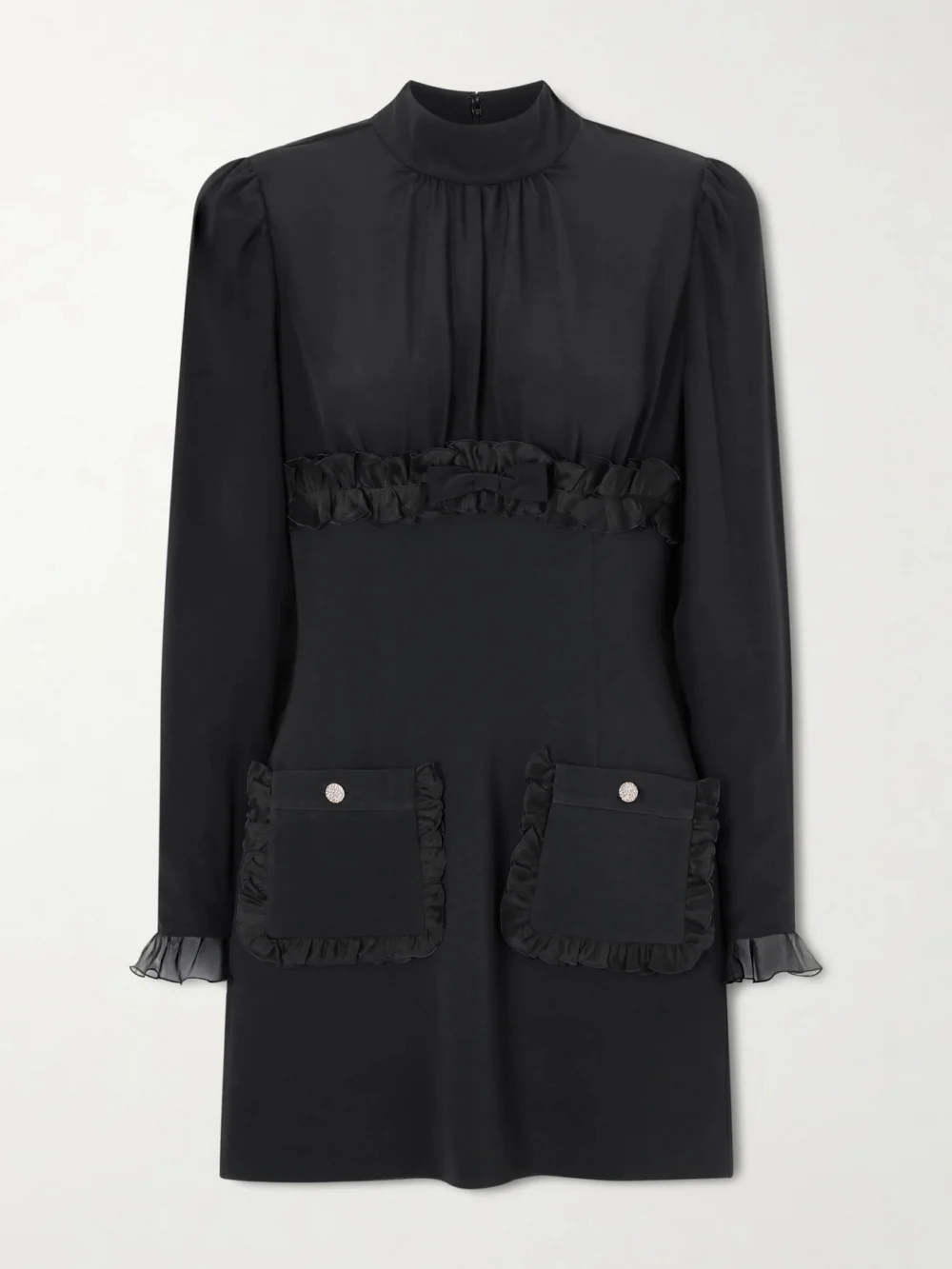 Alessandra Rich Ruffled Silk-organza and Cady Mini Dress in black
