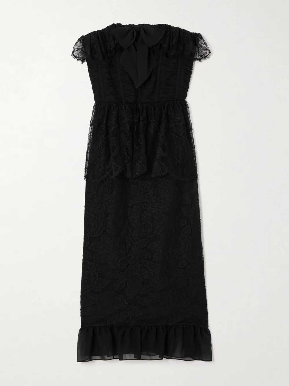 Alessandra Rich Strapless Layered Embellished Cotton-blend Lace Midi Dress in black