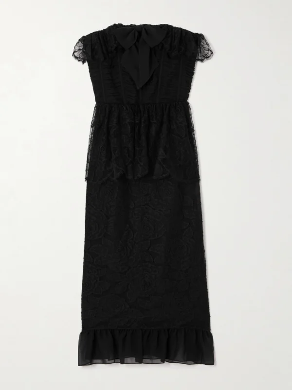 Alessandra Rich Strapless Layered Embellished Cotton-blend Lace Midi Dress