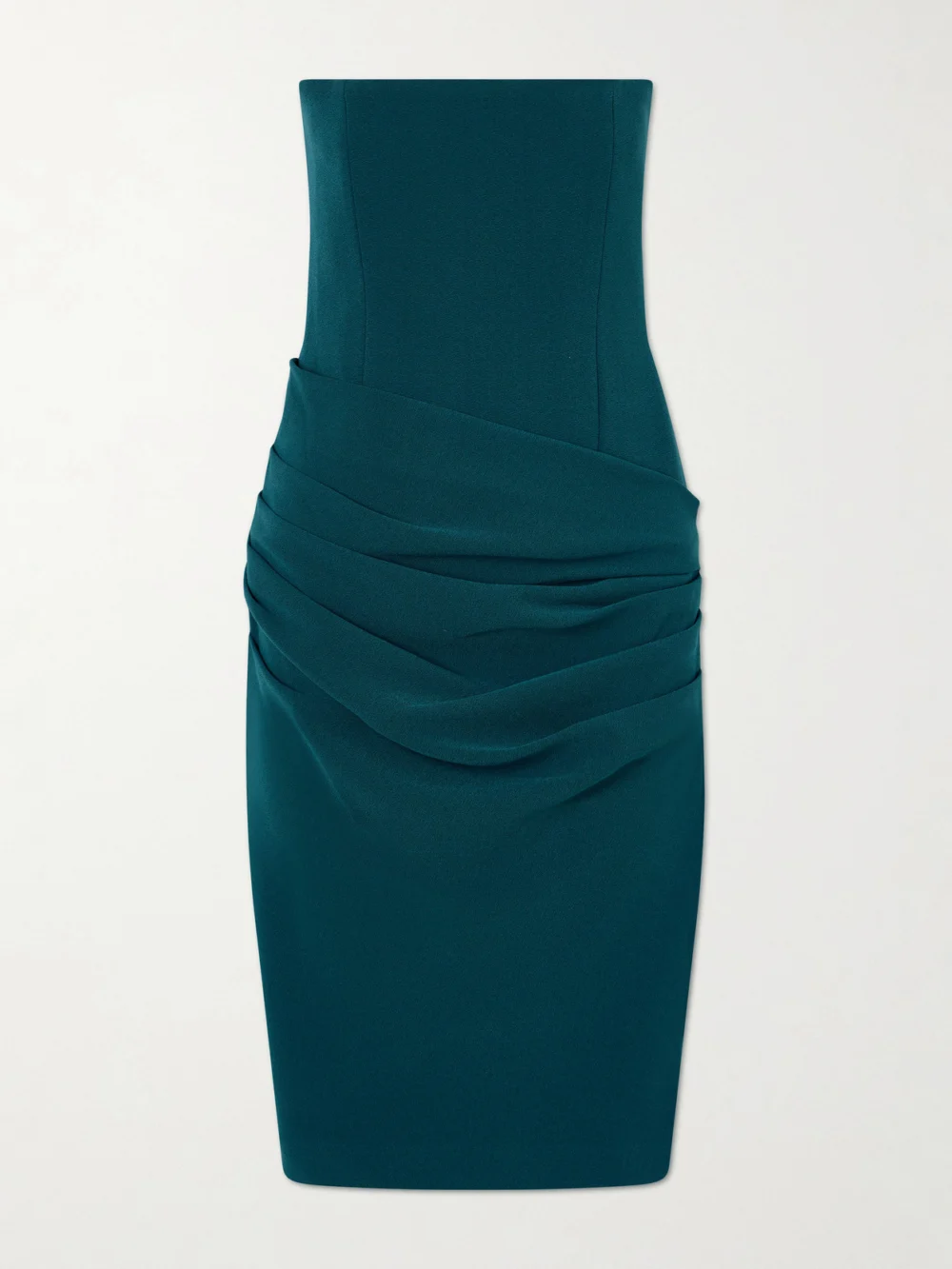Alex Perry Strapless Draped Crepe Midi Dress in teal