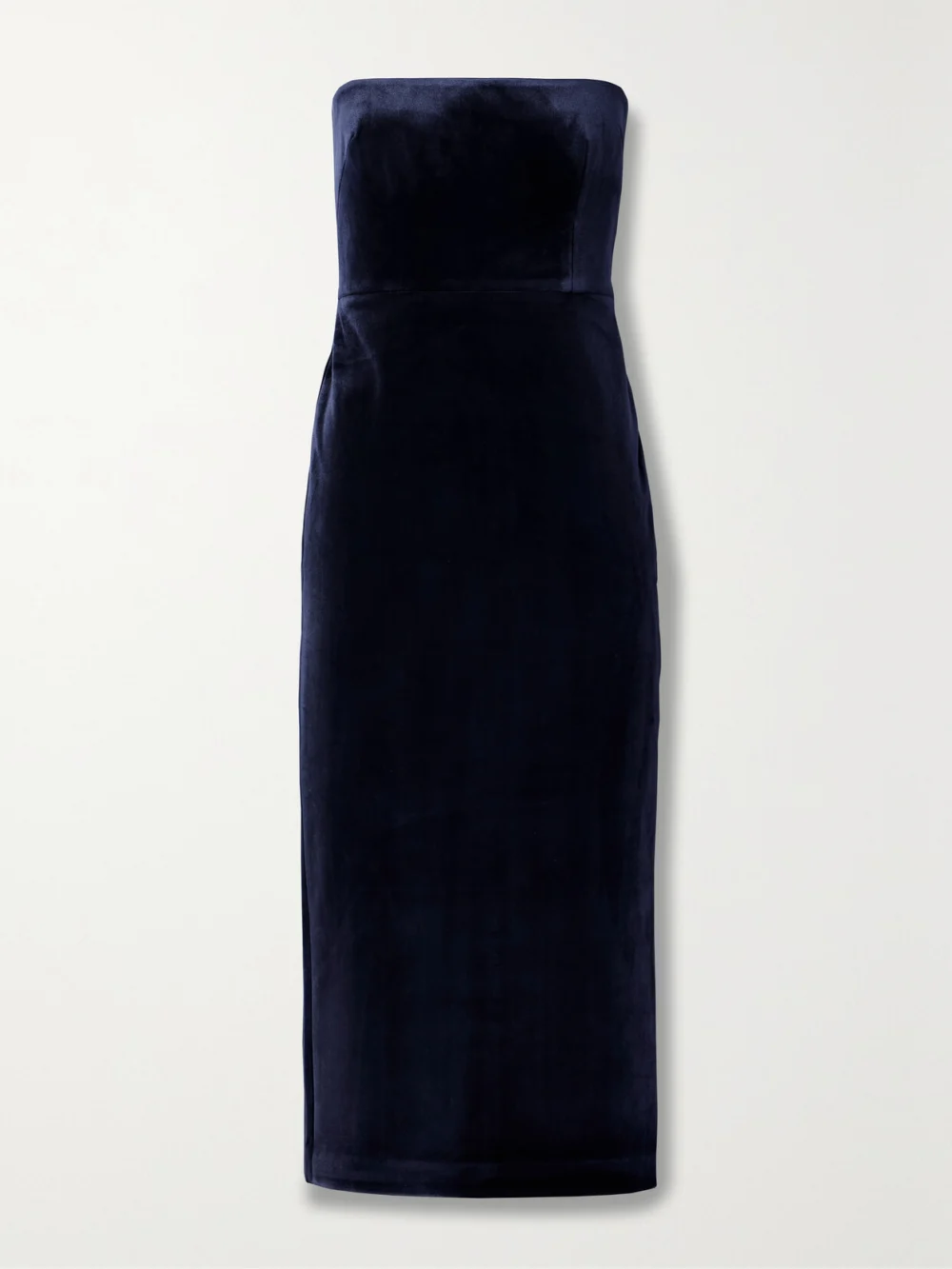 Alex Perry Strapless Velvet Midi Dress in navy