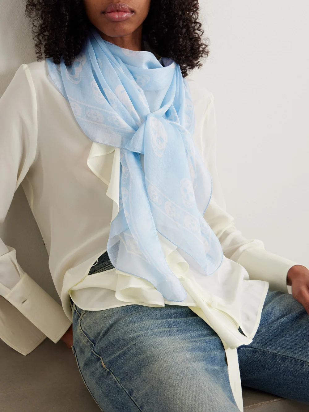 Alexander McQueen Printed Silk-chiffon Scarf, styled view