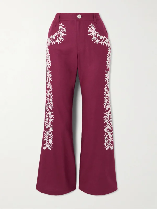 Alix Of Bohemia Bunny Canyon Embroidered Silk Flared Pants