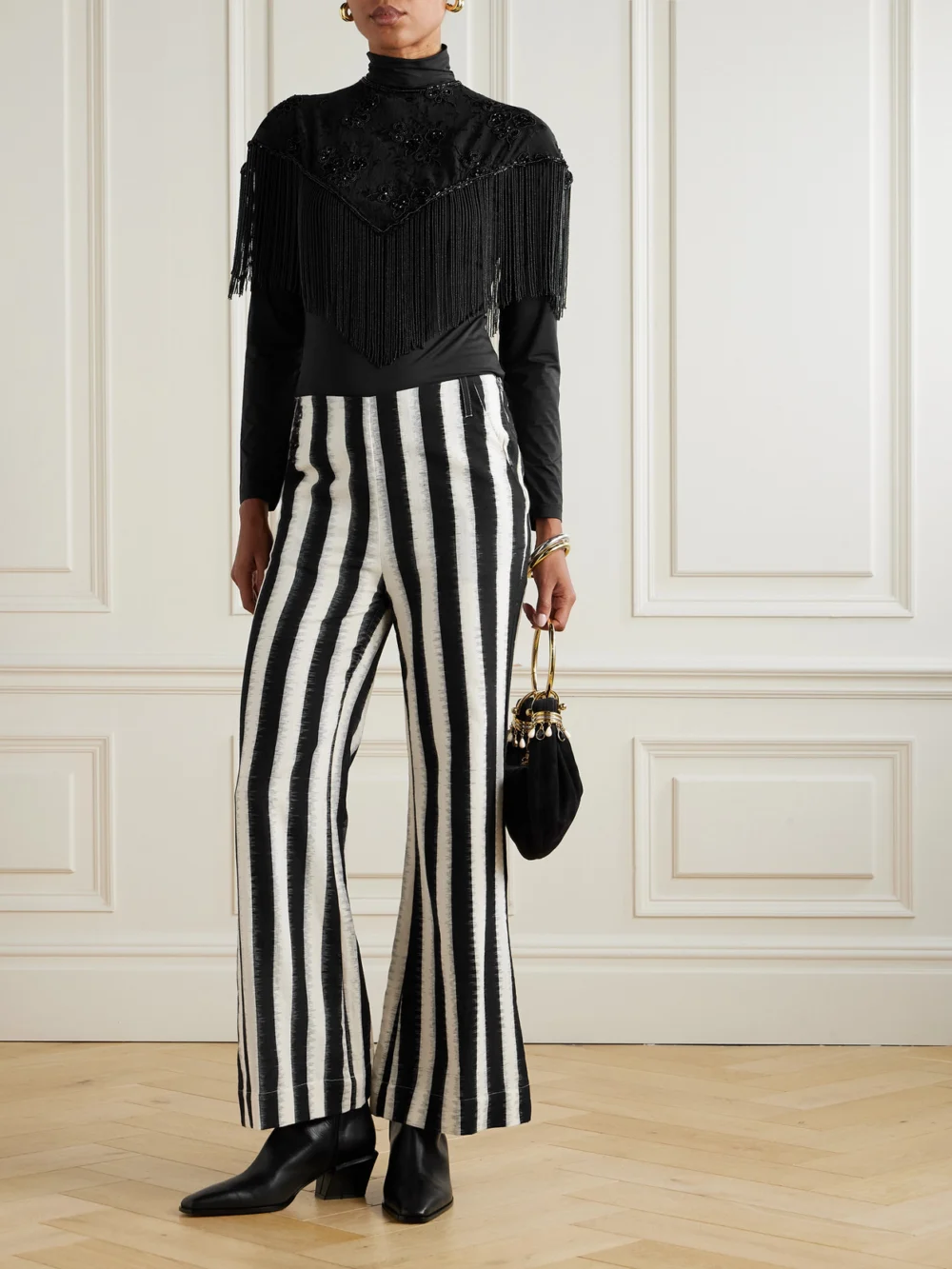 Alix Of Bohemia Charlie Striped Cotton Flared Pants, worn by a model