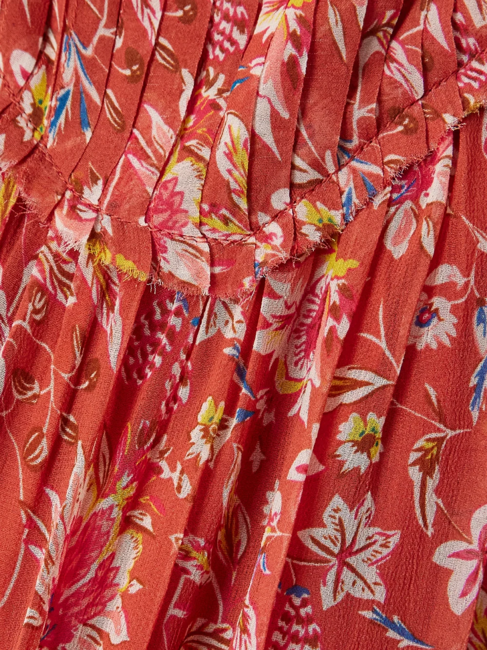 Close-up detail of the Alix Of Bohemia Lilium Sunset Floral-print Chiffon Midi Dress