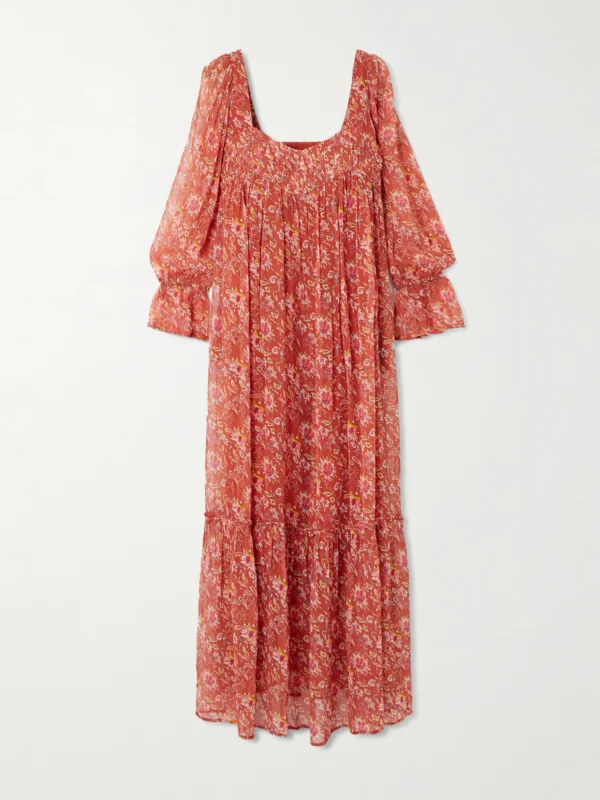 Alix Of Bohemia Lilium Sunset Floral-print Chiffon Midi Dress