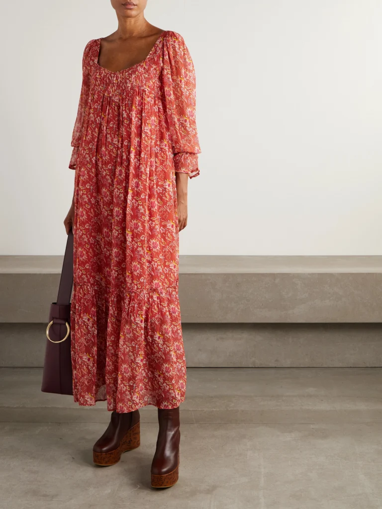 Alix Of Bohemia Lilium Sunset Floral-print Chiffon Midi Dress