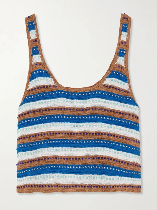 Alix Of Bohemia Tina Lowtide Embellished Striped Crocheted Cotton Tank