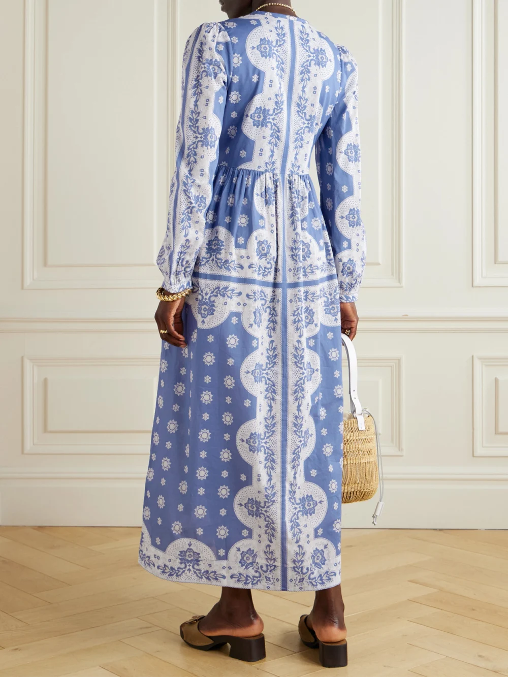 Back view of the Alix Of Bohemia Winifred Printed Cotton-voile Midi Dress