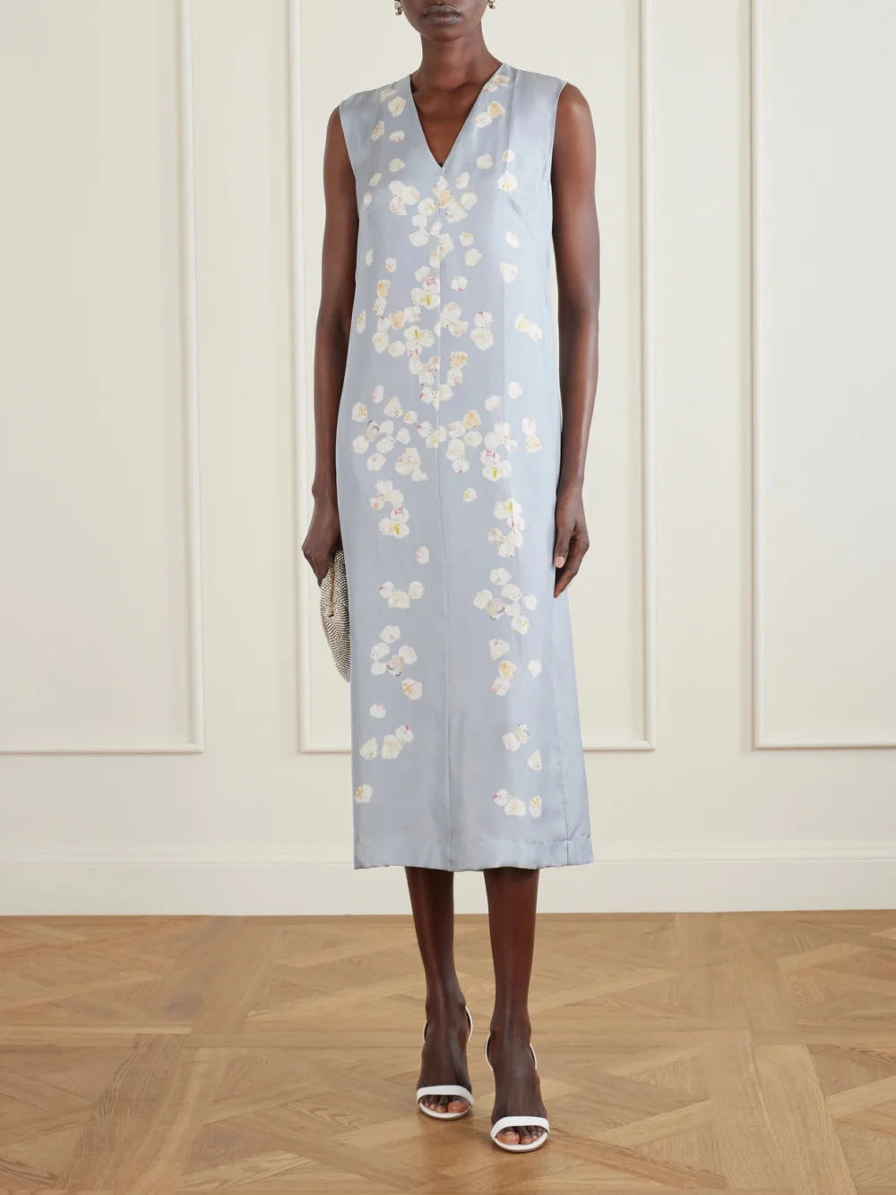 Altuzarra Cherie Floral-print Silk-twill Midi Dress, worn by a model