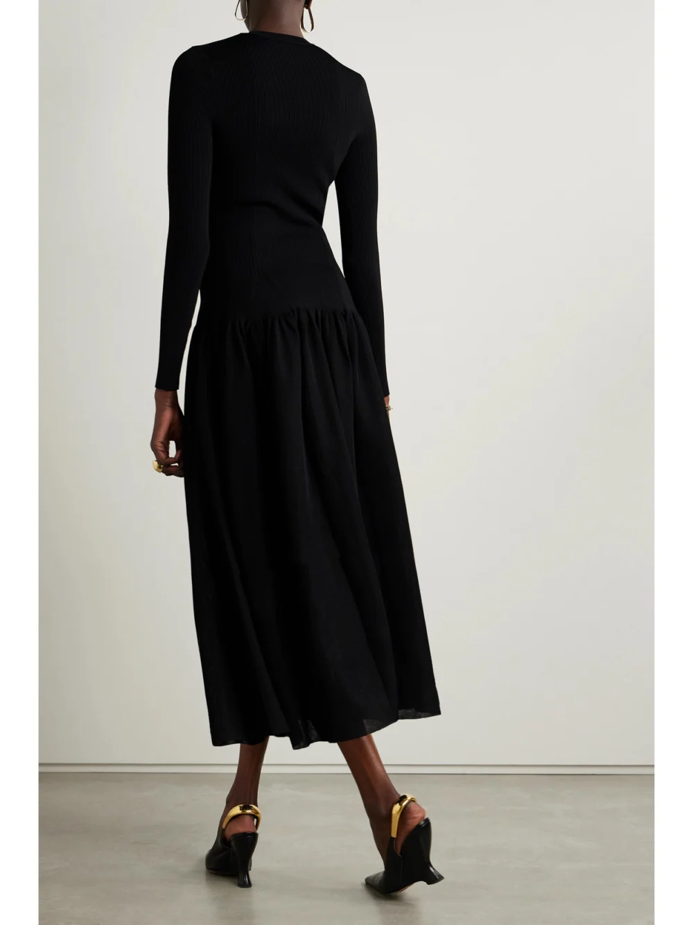 Back view of the Altuzarra Denning Ribbed-knit and Voile Midi Dress