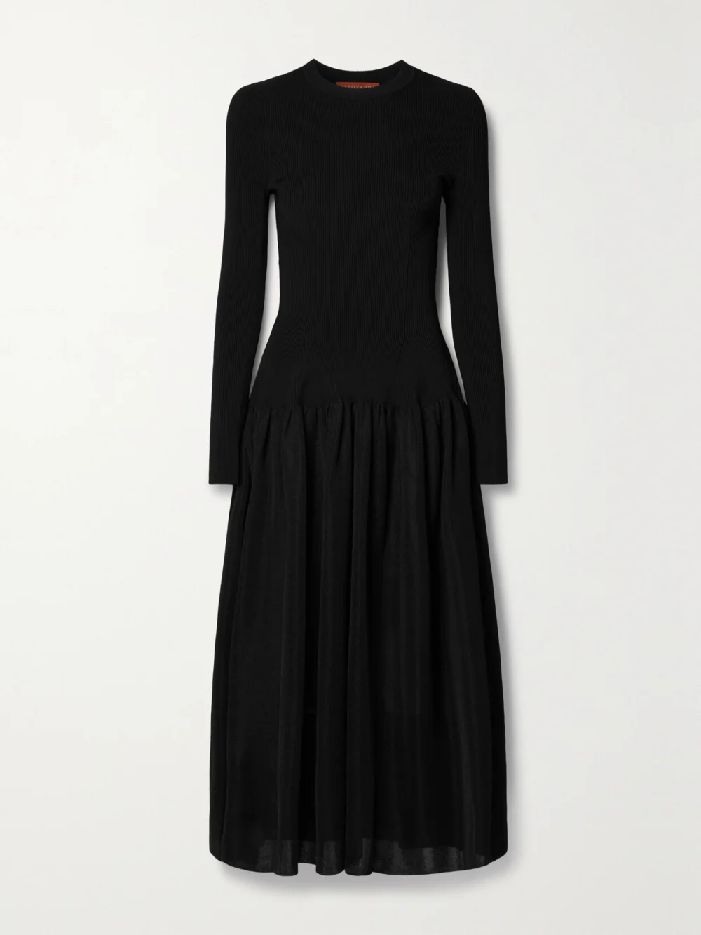 Altuzarra Denning Ribbed-knit and Voile Midi Dress in black
