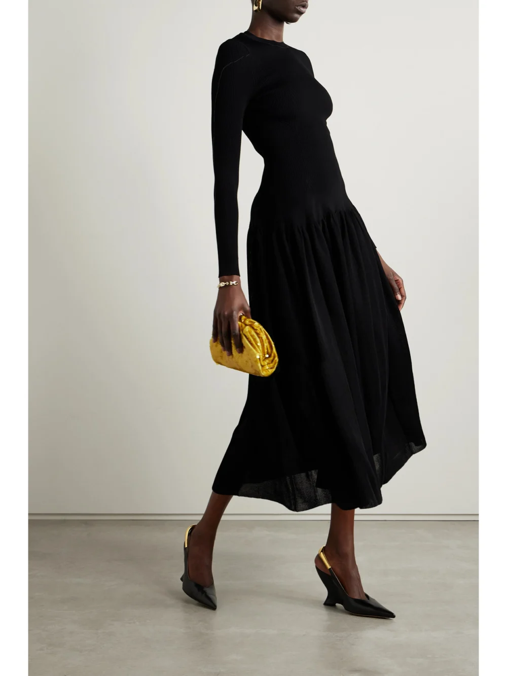 Altuzarra Denning Ribbed-knit and Voile Midi Dress, worn by a model