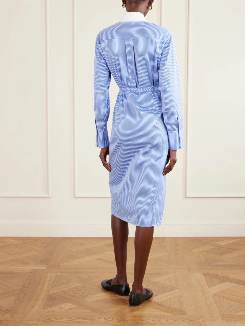 Back view of the Altuzarra Floyd Belted Striped Cotton-poplin Midi Dress