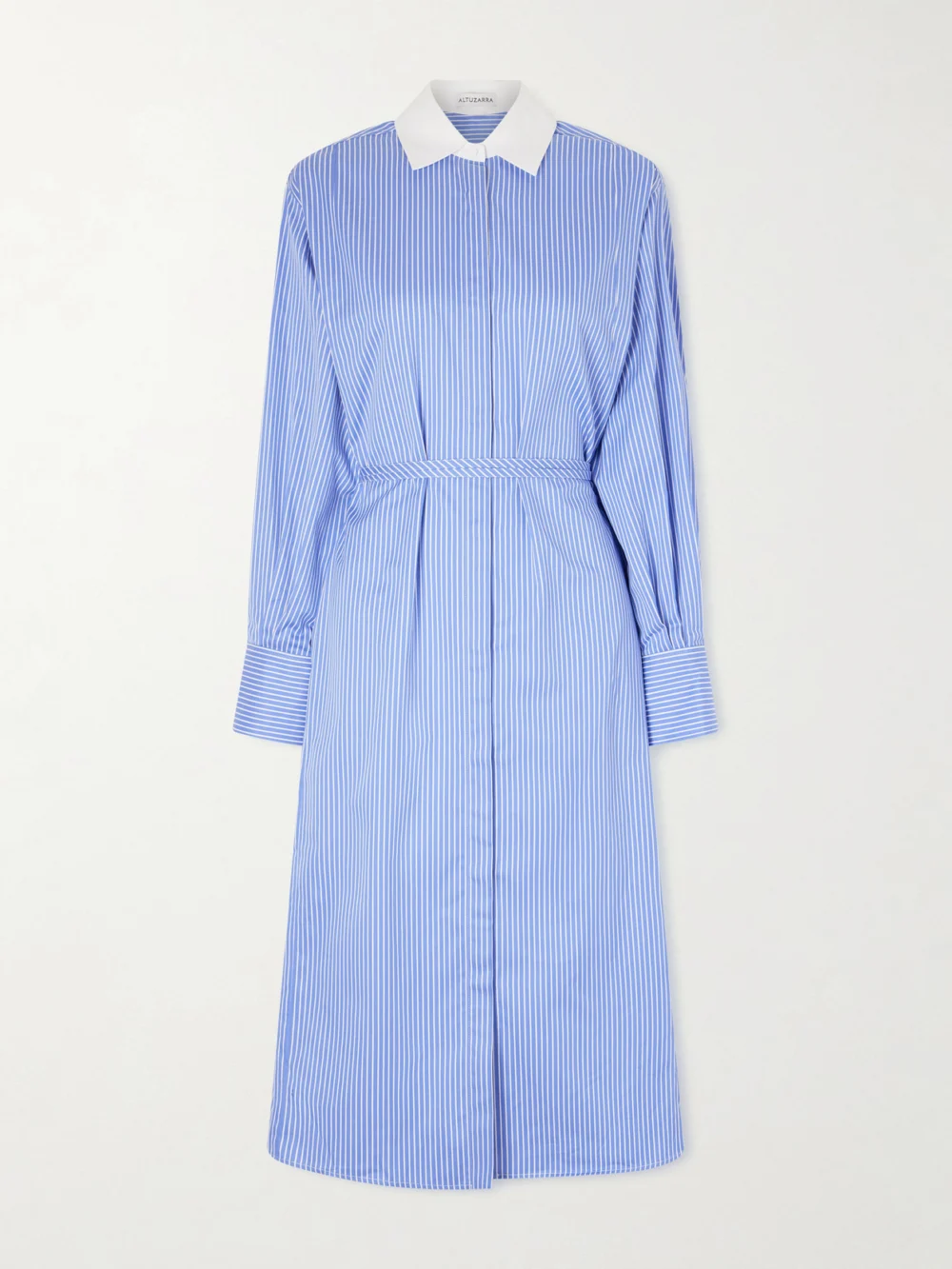 Altuzarra Floyd Belted Striped Cotton-poplin Midi Dress in blue