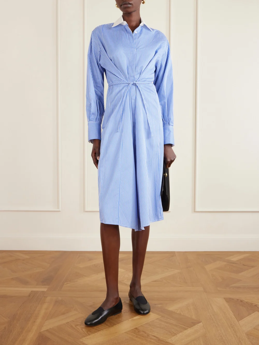 Altuzarra Floyd Belted Striped Cotton-poplin Midi Dress, worn by a model