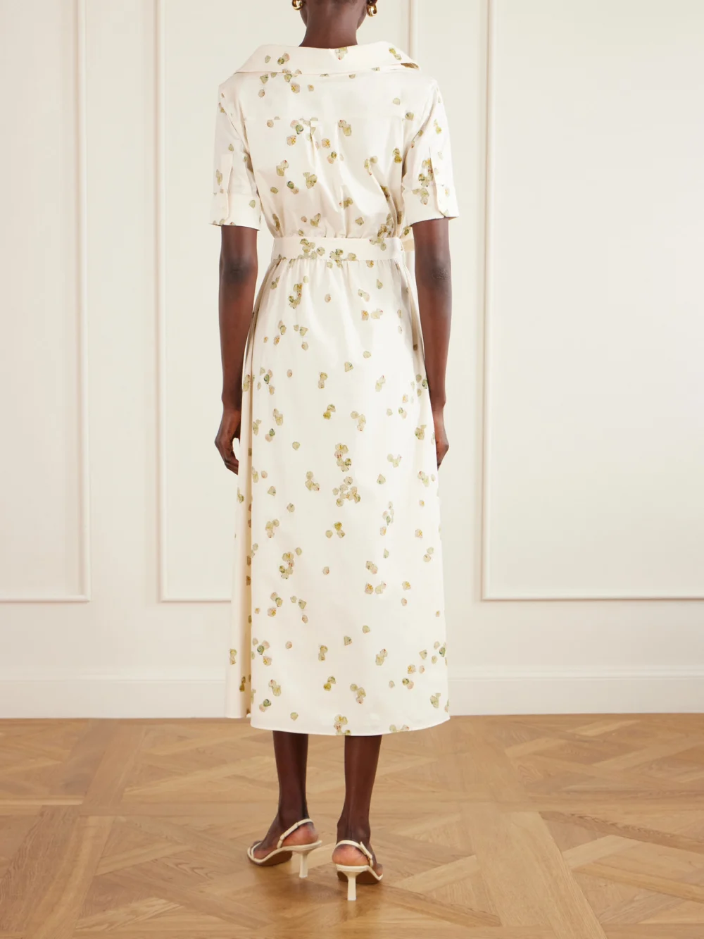Back view of the Altuzarra Lydia Belted Printed Cotton-blend Poplin Midi Dress