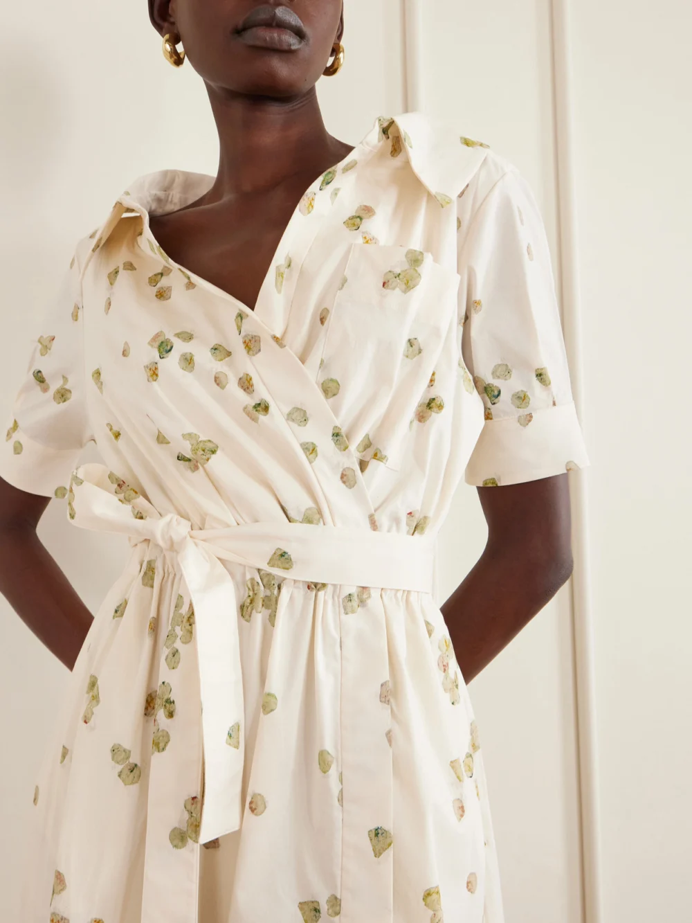 Close-up detail of the Altuzarra Lydia Belted Printed Cotton-blend Poplin Midi Dress