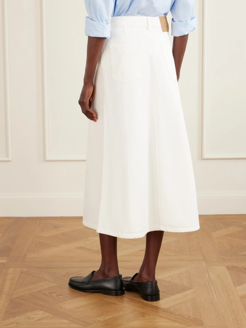 Back view of the Ami Paris Denim Midi Skirt