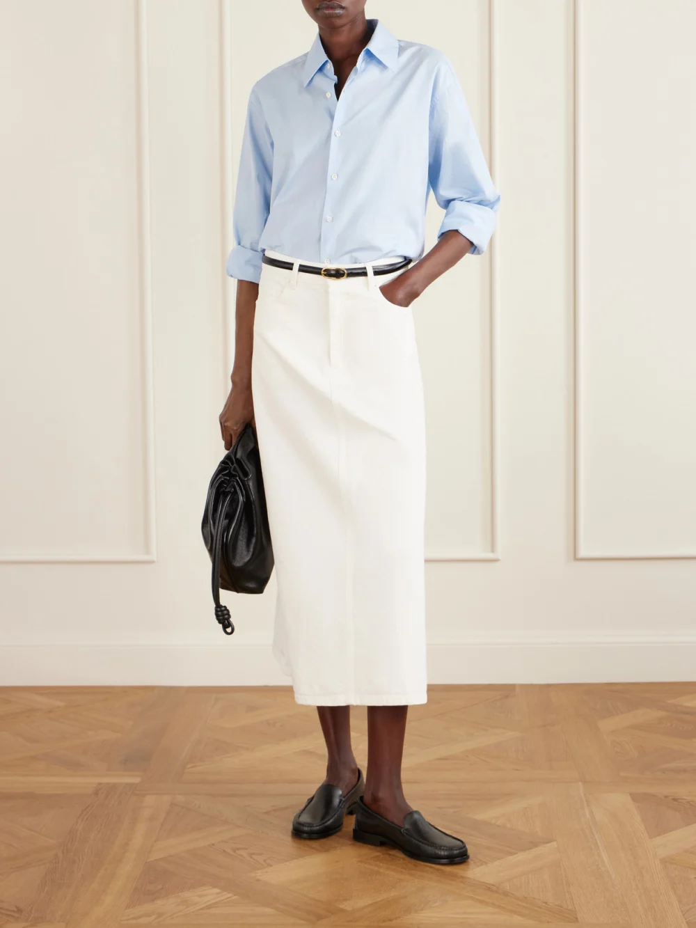 Ami Paris Denim Midi Skirt, worn by a model