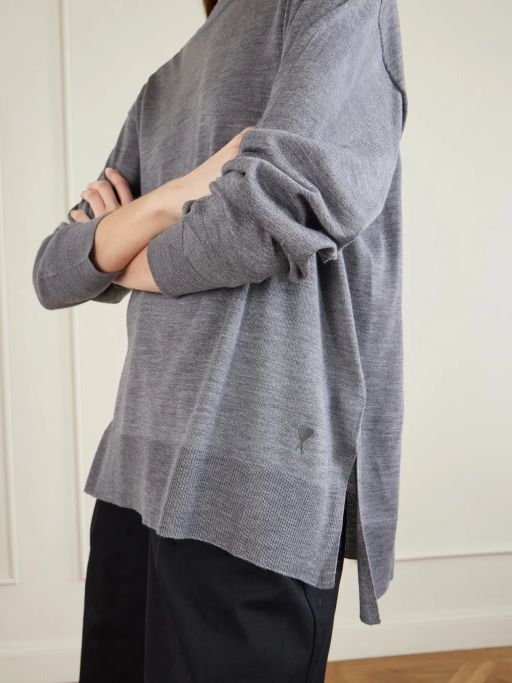 Close-up detail of the Ami Paris Knitted Wool and Silk-blend Sweater