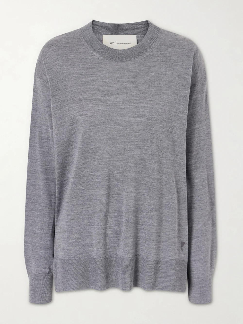Ami Paris Knitted Wool and Silk-blend Sweater in gray