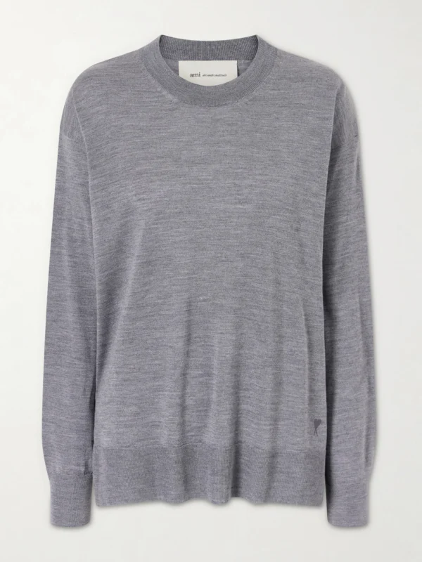 Ami Paris Knitted Wool and Silk-blend Sweater