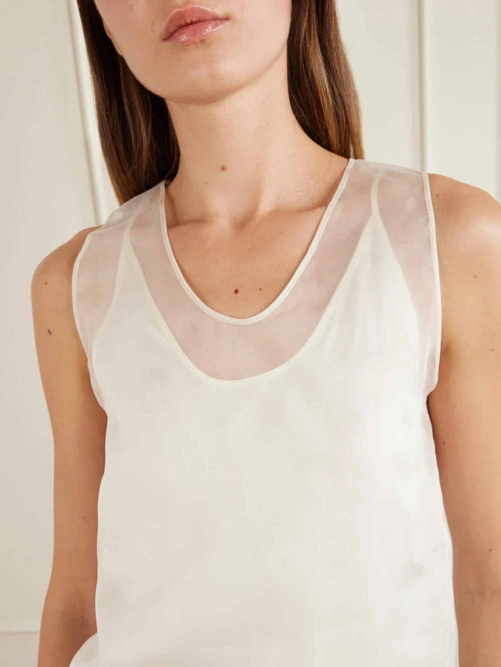 Close-up detail of the Ami Paris Silk-organza Top