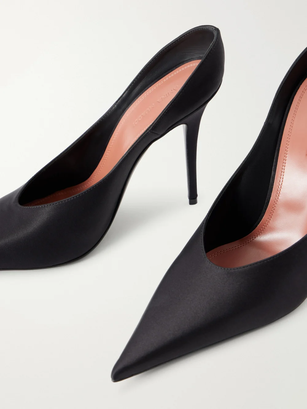 Close-up detail of the Amina Muaddi Anok 105 Satin Pumps